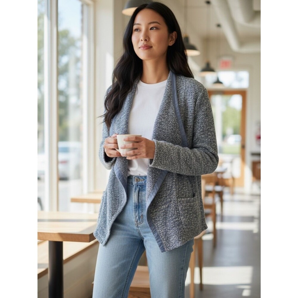Talbots Blue Tweed Open-Front Blazer L